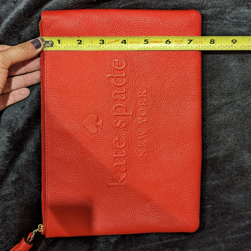 Kate Spade Leather Clutch Wristlet Pouch Red Tassel EUC w/KS Bag Brand Embossed - Picture 3 of 7